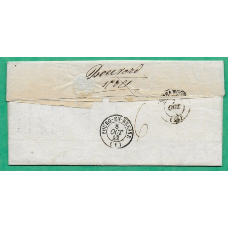 CAD TYPE 15A AMELIORATION DE DATE ENSISHEIM HAUT RHIN PP NOIR POUR BOURG EN BRESSE AIN 1842 LETTRE COVER FRANCE