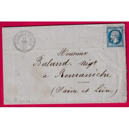 N°22 PC 4397 DAMMARIE SUR SAULX MEUSE POUR ROMANECHE SAONE ET LOIRE CAD TYPE 22 LETTRE COVER FRANCE