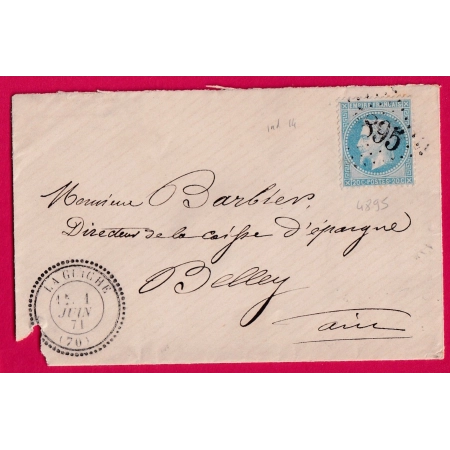 N°29 GC 4895 LA GUICHE SAONE ET LOIRE CAD TYPE 24 POUR BELLEY AIN LETTRE COVER FRANCE