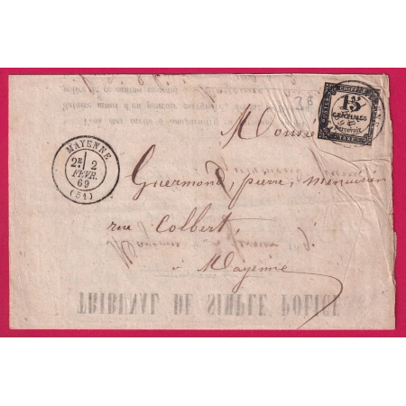 TIMBRE TAXE N°3B CAD MAYENNE TYPE 17 POUR MAYENNE LETTRE COVER FRANCE