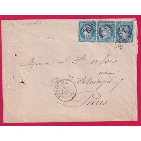 N°60 BANDE DE TROIS GC 2190 MAINTENON EURE ET LOIRE POUR PARIS 1872 LETTRE COVER FRANCE