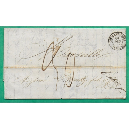 CAD TYPE 15 CONSTANTINOPLE TURQUIE TAXE 30 MANUSCRITE TRIPLE PORT POUR MARSEILLE 1854 LETTRE COVER FRANCE