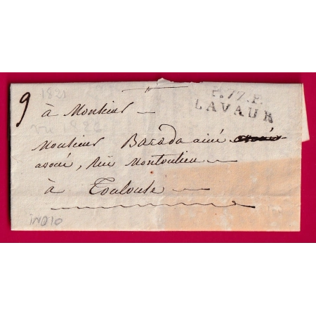 MARQUE P77P LAVAUR TARN POUR TOULOUSE 1821 INDICE 10 LETTRE COVER FRANCE