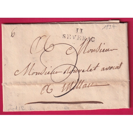MARQUE 11 SEVERAC AVEYRON 1827 INDICE 12 POUR MILLAU LETTRE COVER FRANCE