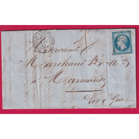 N°14 AMBULANT DE JOUR TOULOUSE A BORDEAUX LOSANGE TB POUR MARMANDE LOT ET GARONNE LETTRE COVER FRANCE