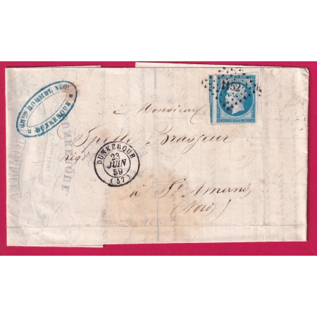 N°14 TTB UN VOISIN PC 1152 DUNKERQUE NORD LETTRE COVER FRANCE