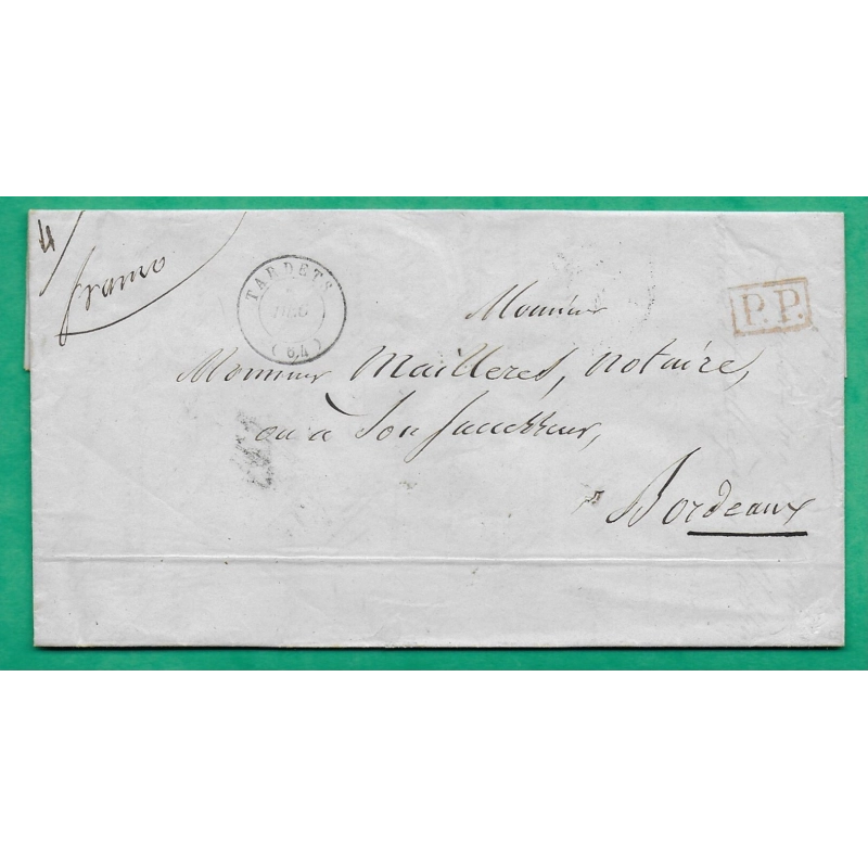 CAD TYPE 15A TARDETS BASSES PYRENEES PP ROUGE POUR BORDEAUX GIRONDE 1845 LETTRE COVER FRANCE