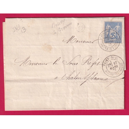 N°78 CAD TYPE 18 SAINT BOIL SAONE ET LOIRE OR MESSEY SUR GROSNE POUR CHALON SUR SAONE LETTRE COVER