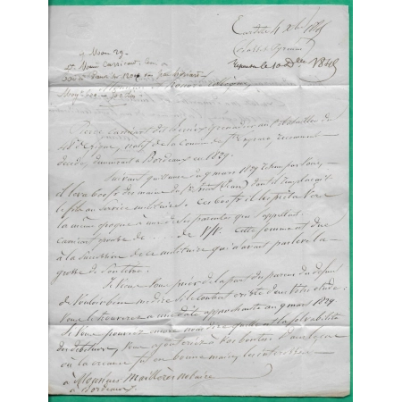 CAD TYPE 15A TARDETS BASSES PYRENEES PP ROUGE POUR BORDEAUX GIRONDE 1845 LETTRE COVER FRANCE