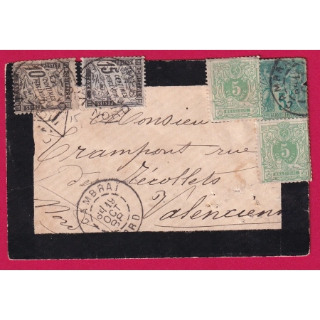 N°75 CAMBRAI NORD + TIMBRES BELGIQUE TAXE DUVAL 10C 15C NORD POUR VALENCIENNES LETTRE COVER