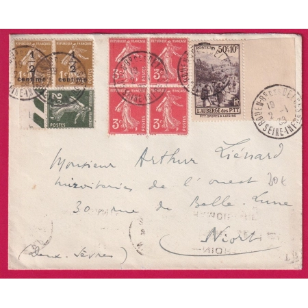 N°278A BLOC DE 4 279B PAIRE 278 347 ROUEN SEINE INFERIEURE POUR NIORT LETTRE COVER