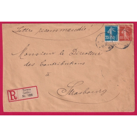 N°138 140 TERWEN TERVILLE MOSELLE RECOMMANDE CAD ALLEMAND ALLEMAGNE  1919 LETTRE COVER