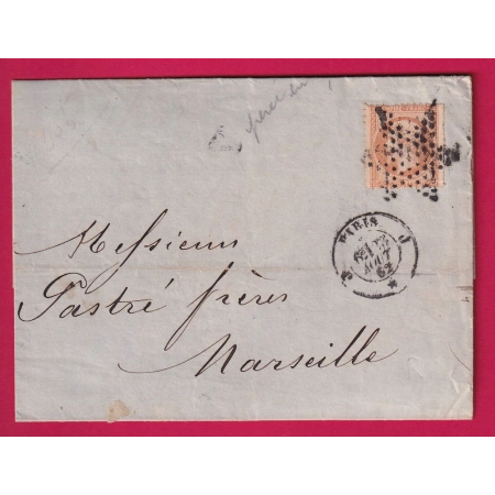 N°16 PERCE EN LIGNE ETOILE PLAINE PARIS BUREAU J POUR MARSEILLE LETTRE COVER