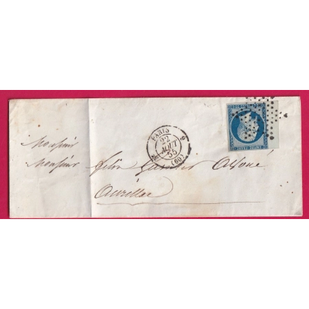 N°14 BLEU SUR VERT BORD DE FEUILLE POUR AURILLAC CANTAL 1855 LETTRE COVER
