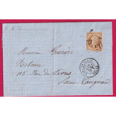 N°21 ETOILE 13 + 13 DANS UN CERCLE PARIS HOTEL DE VILLE 17 SEPTEMBRE 1863 DATE PRECOCE  LETTRE COVER