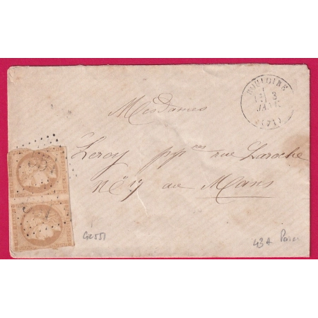 N°43A GC 551 BOULOIRE SARTHE CAD TYPE 16 DU 3 JANVIER 1871 POUR LE MANS LETTRE COVER