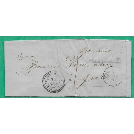 CAD TYPE 22 CLELLES EN TRIEVES ISERE TAXE LOCALE 1 BOITE RURALE B CHICHILIANNE POUR MENS 1856 LETTRE COVER FRANCE