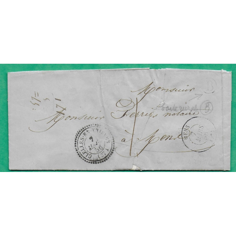 CAD TYPE 22 CLELLES EN TRIEVES ISERE TAXE LOCALE 1 BOITE RURALE B CHICHILIANNE POUR MENS 1856 LETTRE COVER FRANCE