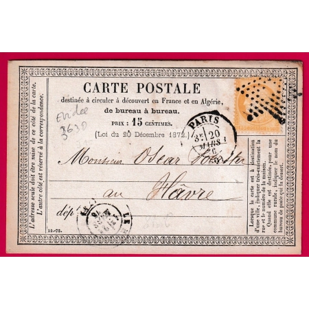 N°55 PARIS ETOILE EVIDEE POTHION 3630 POUR LE HAVRE CARTE PRECURSEUR LETTRE COVER