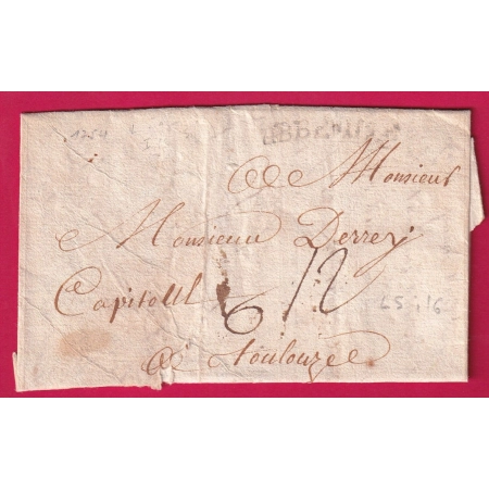 MARQUE ABBEVILLE SOMME LENAIN N°5 1754 INDICE 16 POUR TOULOUSE LETTRE COVER