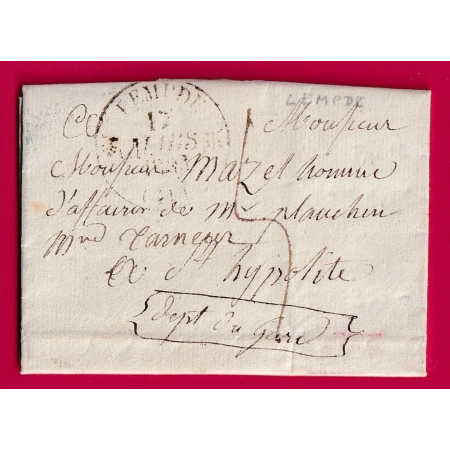 CAD TYPE 12 LEMPDE LEMPDES HAUTE LOIRE POUR ST HYPOLITTE DU GARD 1833 LETTRE COVER