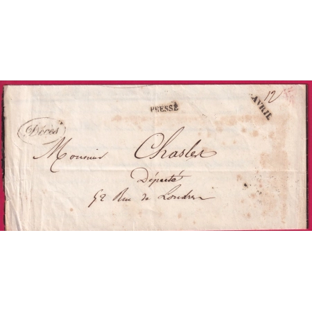 PARIS POSTE PRIVEE ESTAFETTE DU COMMERCE AGENCE BONNARD CAMPMAS 1844 DECES + PRESSE LETTRE COVER