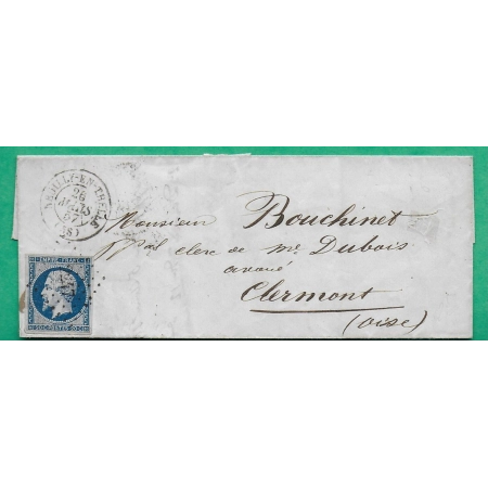 N°14 PC 2247 NEUILLY EN THELLE OISE POUR CLERMONT DE L'OISE 1857 LETTRE COVER FRANCE