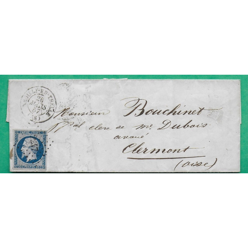 N°14 PC 2247 NEUILLY EN THELLE OISE POUR CLERMONT DE L'OISE 1857 LETTRE COVER FRANCE