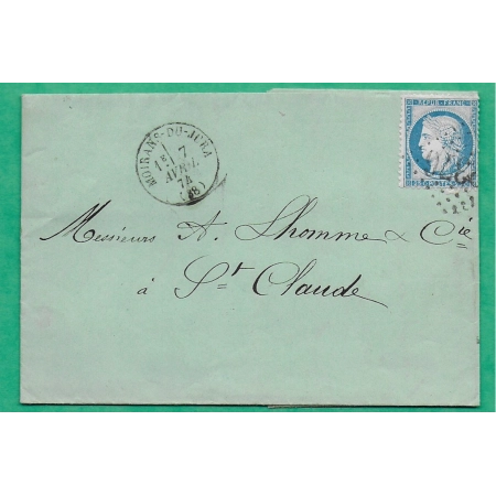 N°60B TYPE II GC 2376 MOIRANS DU JURA POUR ST CLAUDE 1874 LETTRE COVER FRANCE
