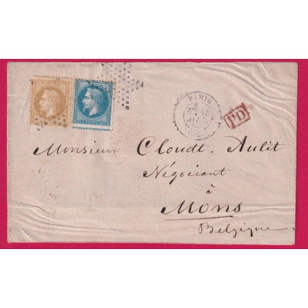 N°28 29 PIQUAGE DECALE PARIS ETOILE PLEINE POUR MONS BELGIQUE DEVANT DE LETTRE COVER