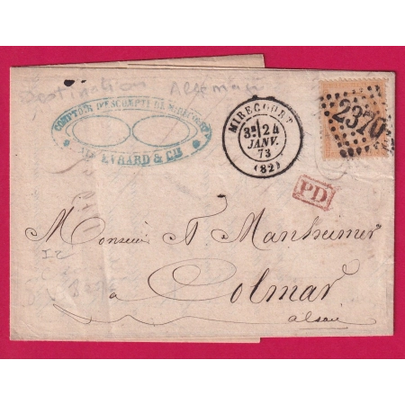 N°38 GC 2370 MIRECOURT VOSGES POUR COLMAR HAUT RHIN ALSACE LORRAINE ALLEMAGNE LETTRE COVER