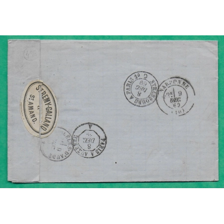 N°29 GC 4305 VITRY LE FRANCOIS MARNE OR ORIGINE RURALE ST AMAND SUR FION POUR SALLELES AUDE 1869 LETTRE COVER FRANCE