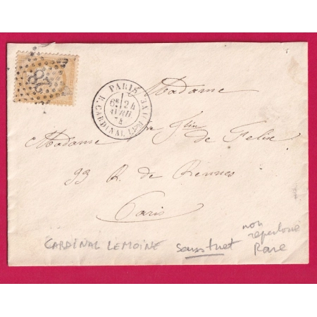 N°59 PARIS ETOILE 28 R CARDINAL LEMOINE SANS TIRET NON SIGNALE PAR POTHION POUR PARIS 1874 LETTRE COVER
