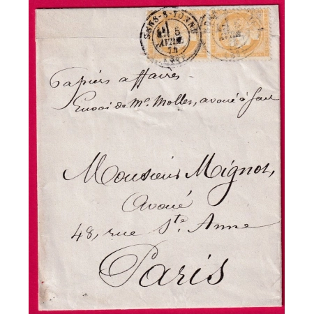 N°59 CAD TYPE 17 SENS SUR YONNE TARIF PAPIERS AFFAIRES POUR PARIS LETTRE COVER