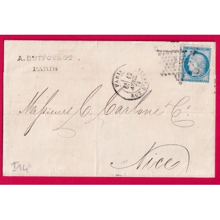 N°60 PARIS ETOILE 8 PARIS RUE D'ANTIN POUR NICE ALPES MARITIMES INDICE 14 LETTRE COVER