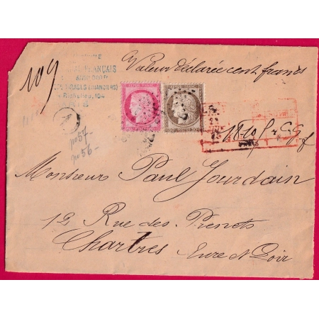 N°56 57 PARIS ETOILE 1 AVIS DE CHARGEMENT AU RECTO POUR CHARTRES EURE ET LOIR  LETTRE COVER