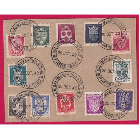N°553 564 SERIE ARMOIRIE COMPLETE SALON DE LA PHILATELIE PARIS 1942 LETTRE COVER