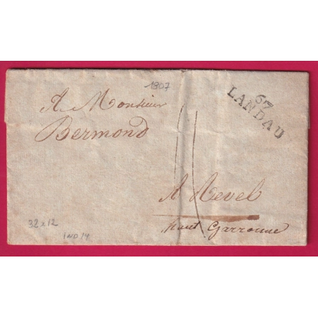 MARQUE 67 LANDAU BAS RHIN 1807 POUR REVEL HAUTE GARONNE INDICE 14 LETTRE COVER