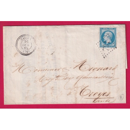 N°22 GC 791 CAYEUX SOMME CAD TYPE 22 POUR TROYES AUBE LETTRE COVER ETIQUETTE PUB