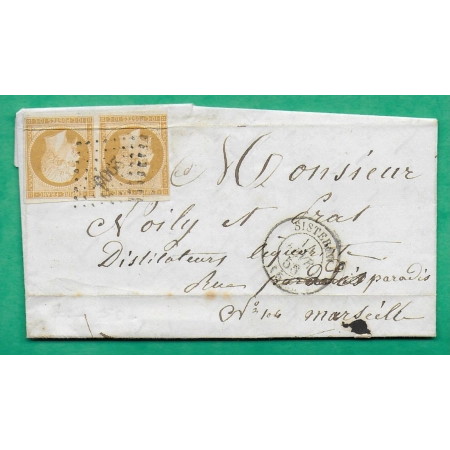 N°13A PAIRE PC 2906 SISTERON BASSES ALPES POUR MARSEILLE BOUCHES DU RHONE 1856 LETTRE COVER FRANCE