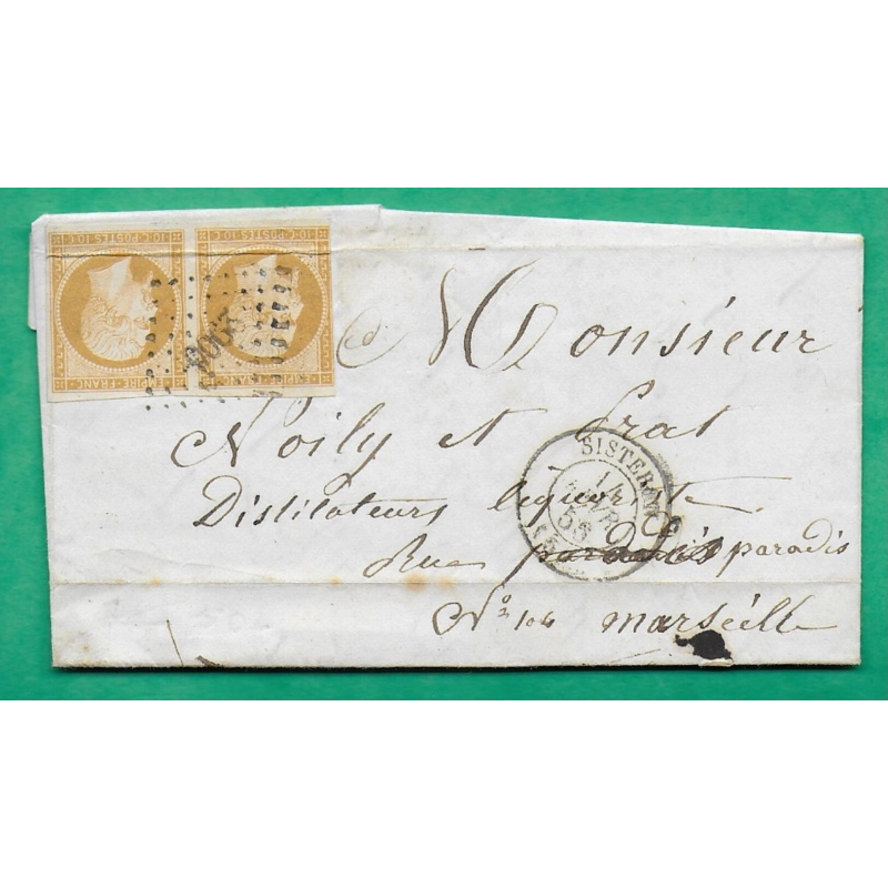 N°13A PAIRE PC 2906 SISTERON BASSES ALPES POUR MARSEILLE BOUCHES DU RHONE 1856 LETTRE COVER FRANCE
