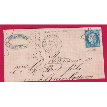 N°60 GC 4628 ST MAURICE SUR MOSELLE VOSGES CAD TYPE 24 POUR BREUCHOTTE DEVANT DE LETTRE COVER