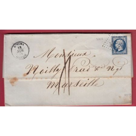 N°14 PC 3756 GUELMA ALGERIE POUR MARSEILLE TAXE MANUSCRITE 4 LETTRE COVER