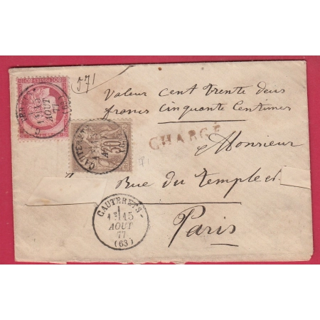 N°57 69 CAD TYPE 16 CAUTERETS HAUTE PYRENEES POUR PARIS LETTRE CHARGE COVER