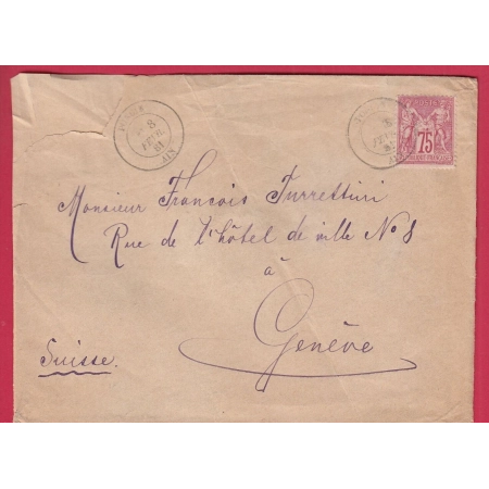 N°71 CAD TYPE 18 PONCIN AIN POUR GENEVE SUISSE 1881 LETTRE COVER