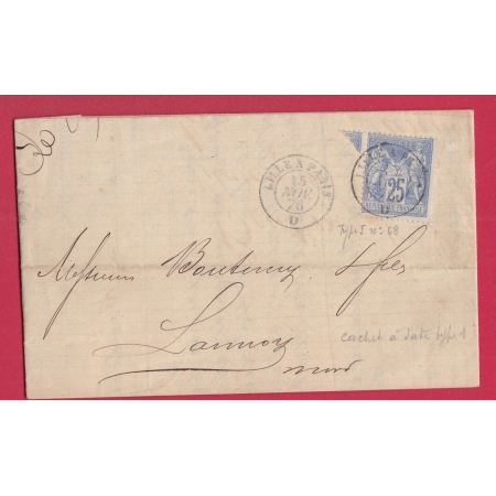 N°68 N/B AMBULANT LILLE A PARIS 1875 POUR LANNOY NORD TEXTE DE LILLE ETIQUETTE PUB LETTRE COVER