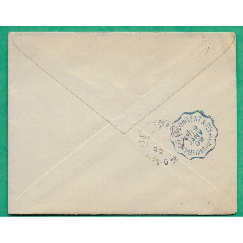 N°90 SAGE CAD PRADES PYRENEES ORIENTALES CONVOYEUR LIGNE BLEU VERSO VILLEFRANCHE DE CONFLENT A PERPIGNAN 1899 FRANCE