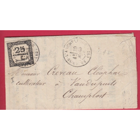 TAXE N°5 BRIENON L'ARCHEVEQUE YONNE CAD TYPE 17 POUR VAUDUPUITS CHAMPLOST 1878 LETTRE COVER