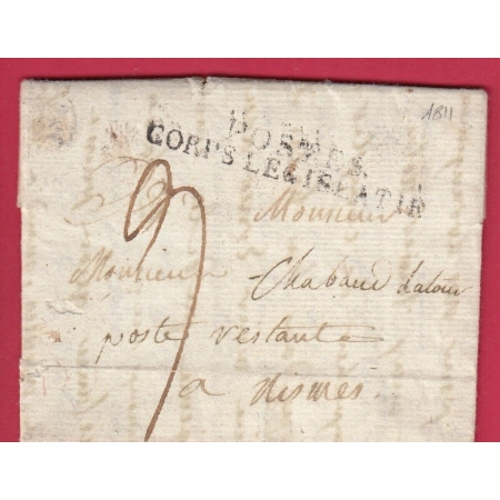 MARQUE POSTES CORPS LEGISLATIF PARIS 1811 POUR NIMES GARD INDICE 18 LETTRE COVER