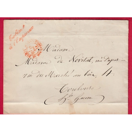 FRANCHISE CABINET DE L'EMPEREUR POUR TOULOUSE HAUTE GARONNE ENVELOPPE OFFICIELLE 1858 LETTRE COVER